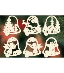 6 Clochettes De Noël En Bois Avec Motifs - Set N° 19