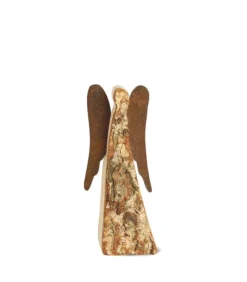 Ange De Noël En Bois Avec Ailes Metal, 9 Cm