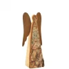 Ange De Noël En Bois Avec Ailes Metal, 12 Cm