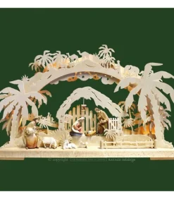 Arche Lumineuse Electrique Led, Personnages Crèche De Noël En Bois Cisele Peint