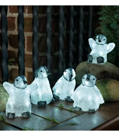 Bebes Pingouins Lumineux Led En Acrylique, 12,5 Cm