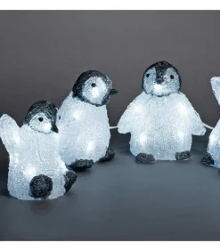 Bebes Pingouins Lumineux Led En Acrylique, 12,5 Cm