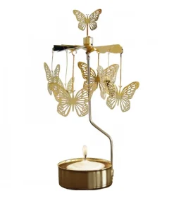 Bougeoir Carrousel Papillons Dores