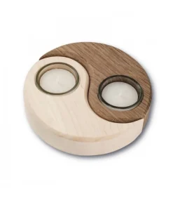 Bougeoir En Bois A 2 Bougies Yin-Yang