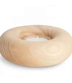 Bougeoir En Bois De Frene Blanc , 12 Cm