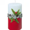 Bougie Décorative De Noël, Blanc Rouge, 12 Cm