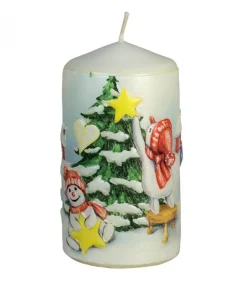 Bougie Décorative De Noël, Motif Vintage Bonhommes De Neige Et Sapin