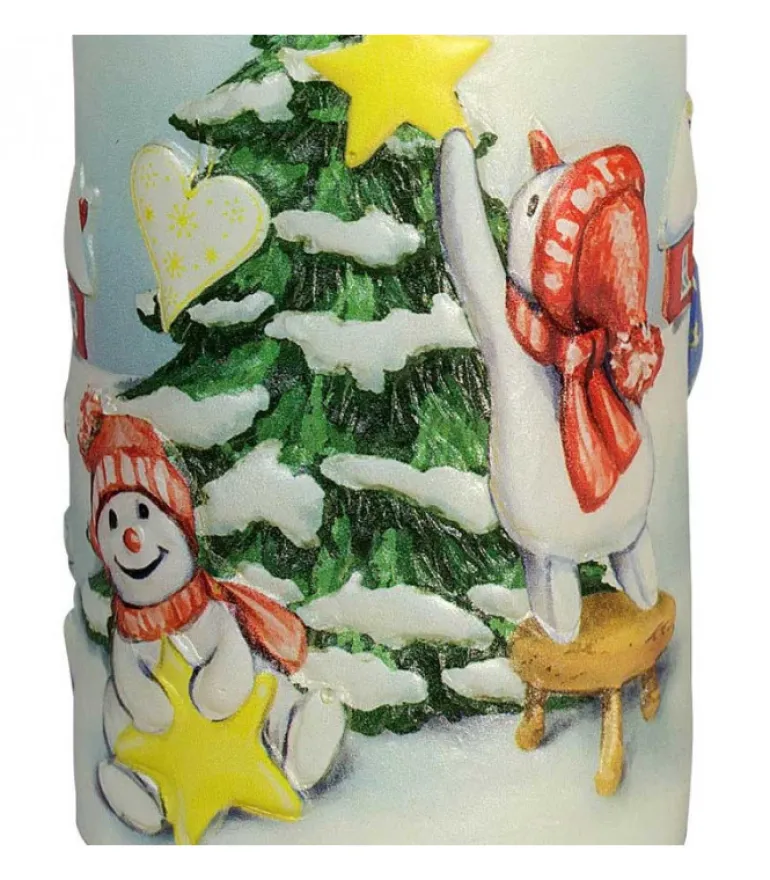 Bougie Décorative De Noël, Motif Vintage Bonhommes De Neige Et Sapin