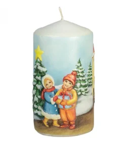 Bougie Décorative De Noël, Motif Vintage Enfant Et Village