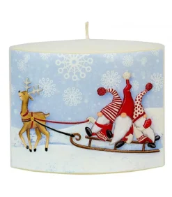 Bougie De Noël Longue Avec Des Pères Noël Sur Un Traineau