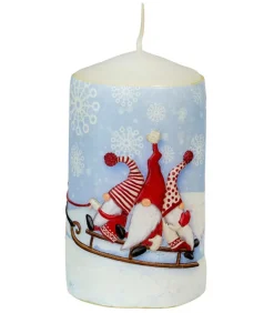 Bougie De Noël Ronde Avec Des Pères Noël Sur Un Traineau