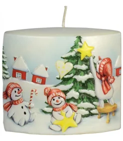 Bougie De Noël Vintage Scene Bonhommes De Neige Et Sapin