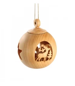 Boule De Noël En Bois, Motif Cerf, 6 Cm