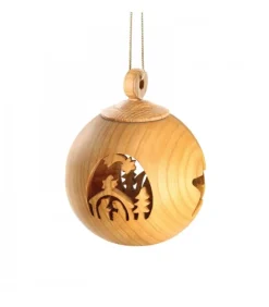 Boule De Noël En Bois, Motif Crèche, 6 Cm