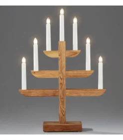 Chandelier 7 Branches En Bois De Chene Huile, 46 Cm