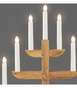 Chandelier 7 Branches En Bois De Chene Huile, 46 Cm