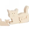 Chat En Bois Avec Deux Chatons, 8,5 Cm