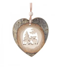 Coeur En Bois A Suspendre Motif Cisele Elan, 7 Cm