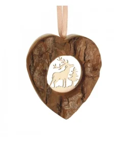 Coeur En Bois A Suspendre Motif Cisele Cerf, 6 Cm