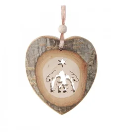 Coeur En Bois A Suspendre Motif Cisele Crèche, 7 Cm