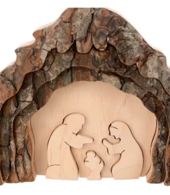 Crèche De Noël 13 Cm, Taillee Dans Une Ecorce De Bois, Motif Etable