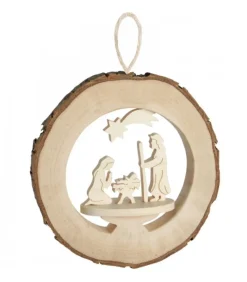 Crèche De Noël A Suspendre Dans Anneau De Bois