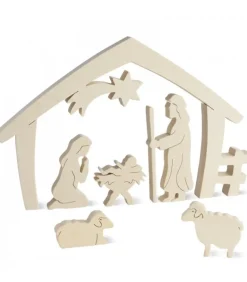Crèche De Noël Avec Nativite, Bois Naturel, 15 Cm