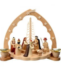 Crèche De Noël En Bois Avec Bougeoir 18 Cm