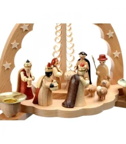 Crèche De Noël En Bois Avec Bougeoir 18 Cm