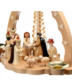 Crèche De Noël En Bois Avec Bougeoir 18 Cm