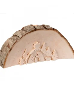 Crèche De Noël En Relief, Taillee Dans Un Rondin De Bois, 12 Cm