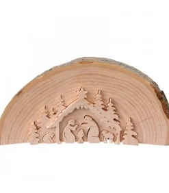Crèche De Noël En Relief, Taillee Dans Un Rondin De Bois, 15 Cm