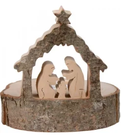 Crèche De Noël Sur Rondin De Bois Avec Bougeoir