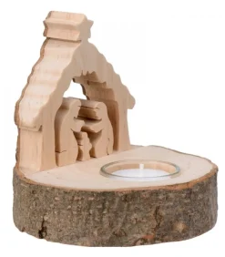 Crèche De Noël Sur Rondin De Bois Avec Bougeoir