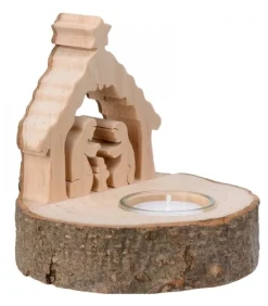 Crèche De Noël Sur Rondin De Bois Avec Bougeoir