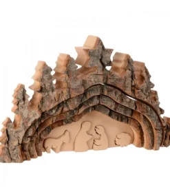 Crèche De Noël Taillee Dans Une Ecorce De Bois, Motif Grotte, 20 Cm
