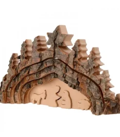 Crèche De Noël Taillee Dans Une Ecorce De Bois, Motif Grotte, 20 Cm