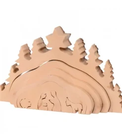 Crèche De Noël Taillee Dans Une Ecorce De Bois, Motif Grotte, 20 Cm