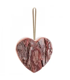 Déco De Noël, Coeur En Bois A Suspendre A Ruban Dore, 9 Cm