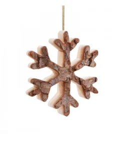 Déco De Noël, Flocon De Neige En Bois A Suspendre, 7 Cm