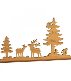 Diorama En Placage D'Olivier, Cerf Et Biche Dans La Foret, 12 Cm