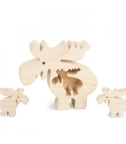 Elan En Bois Avec Deux Enfants, 10 Cm