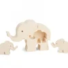 Elephant En Bois Avec Deux Bebes Elephants, 8,5 Cm