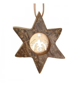Etoile En Bois, Motif Cisele Crèche, 7 Cm