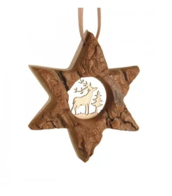 Etoile En Bois, Motif Cisele Cerf, 7 Cm