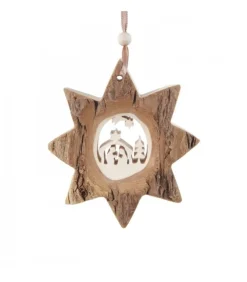 Etoile En Bois, Motif Cisele Crèche Et Etoile, 10 Cm