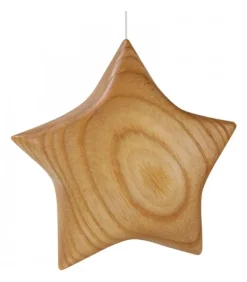 Etoile En Bois Poli A Suspendre 7,5 Cm