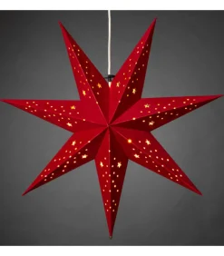 Etoile Lumineuse 7 Branches En Papier Velours Rouge A Suspendre, 60 Cm