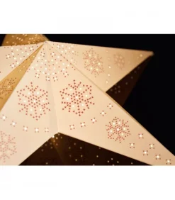 Etoile Lumineuse Electrique 5 Branches En Papier, Blanche, Sur Pied Blanc, 46 Cm