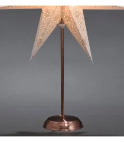Etoile Lumineuse Electrique 7 Branches En Papier, Blanche, Sur Pied Cuivre 48 Cm